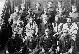 Aboriginal soldiers of the Canadian Expeditionary Force (CEF) along with elders