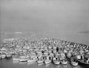 Hundreds of boats gathered together closely