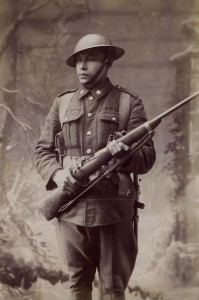 A soldier in uniform holding a gun
