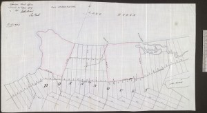 Map of land parcels south of Lake Huron labeled "Bosanquet"