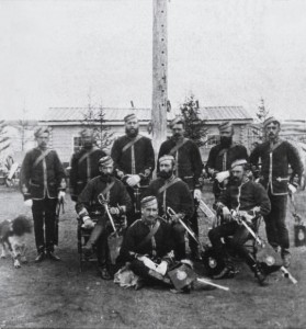 Mounties stand together in uniform