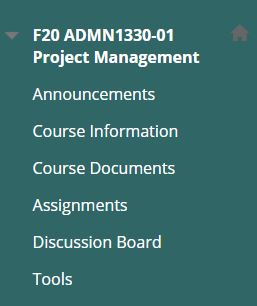 Screenshot of Blackboard Course Menu