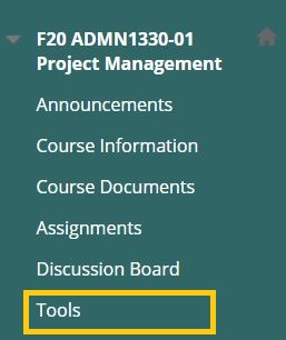 Screenshot of Tools location from Blackboard Menu