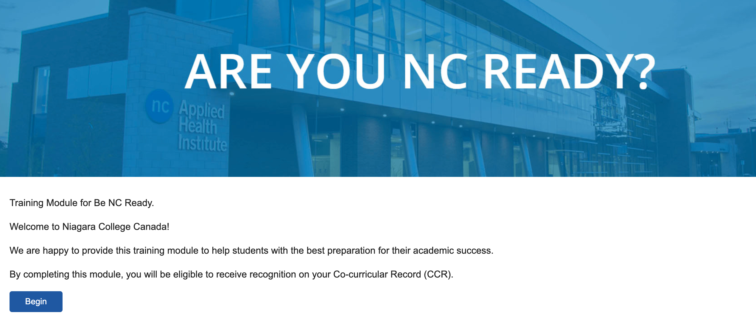 Screenshot of Be nc Ready learning module home page