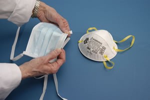 Surgical mask (left) and N95 mask (right)