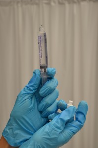 Prepare prefilled normal saline syringe