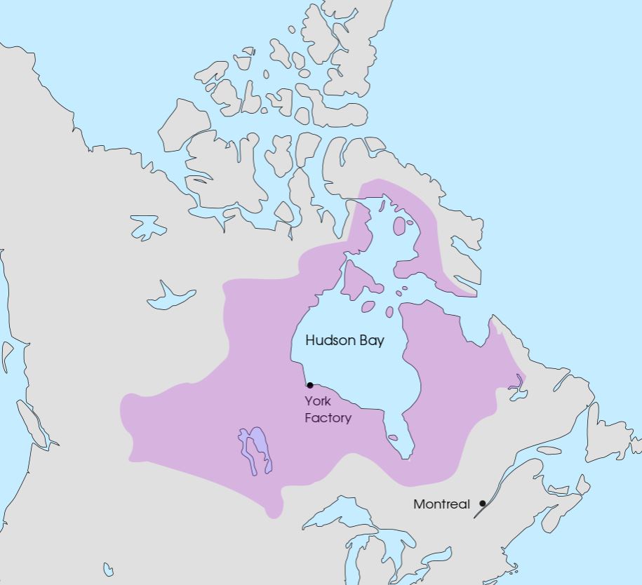 This map shows Rupert's Land, a large territory around Hudson Bay and James Bay, which includes all the rivers and lakes which drain into them.