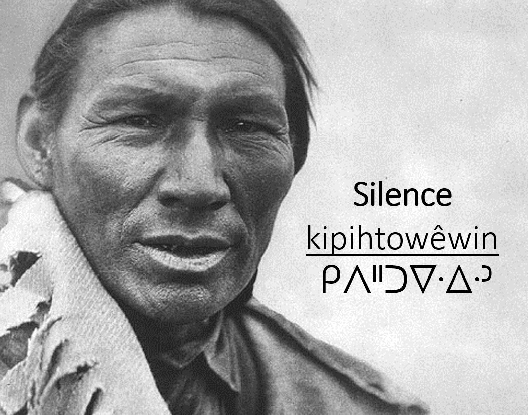 A Cree man from Lac des Isles, Saskatchewan. Silence in Cree language is - kipihtowêwin ᑭᐱᐦᑐᐁᐧᐃᐧᐣ according to the Dictionary of Cree Languages.
