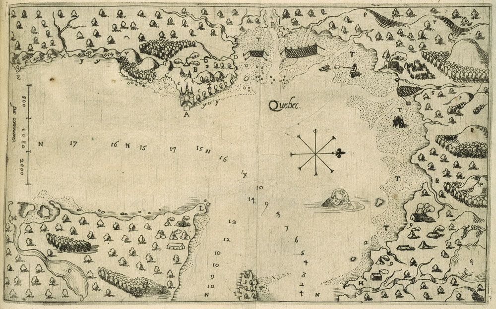 Map of Quebec City, drawn by Samuel de Champlain in 1608 (old map)