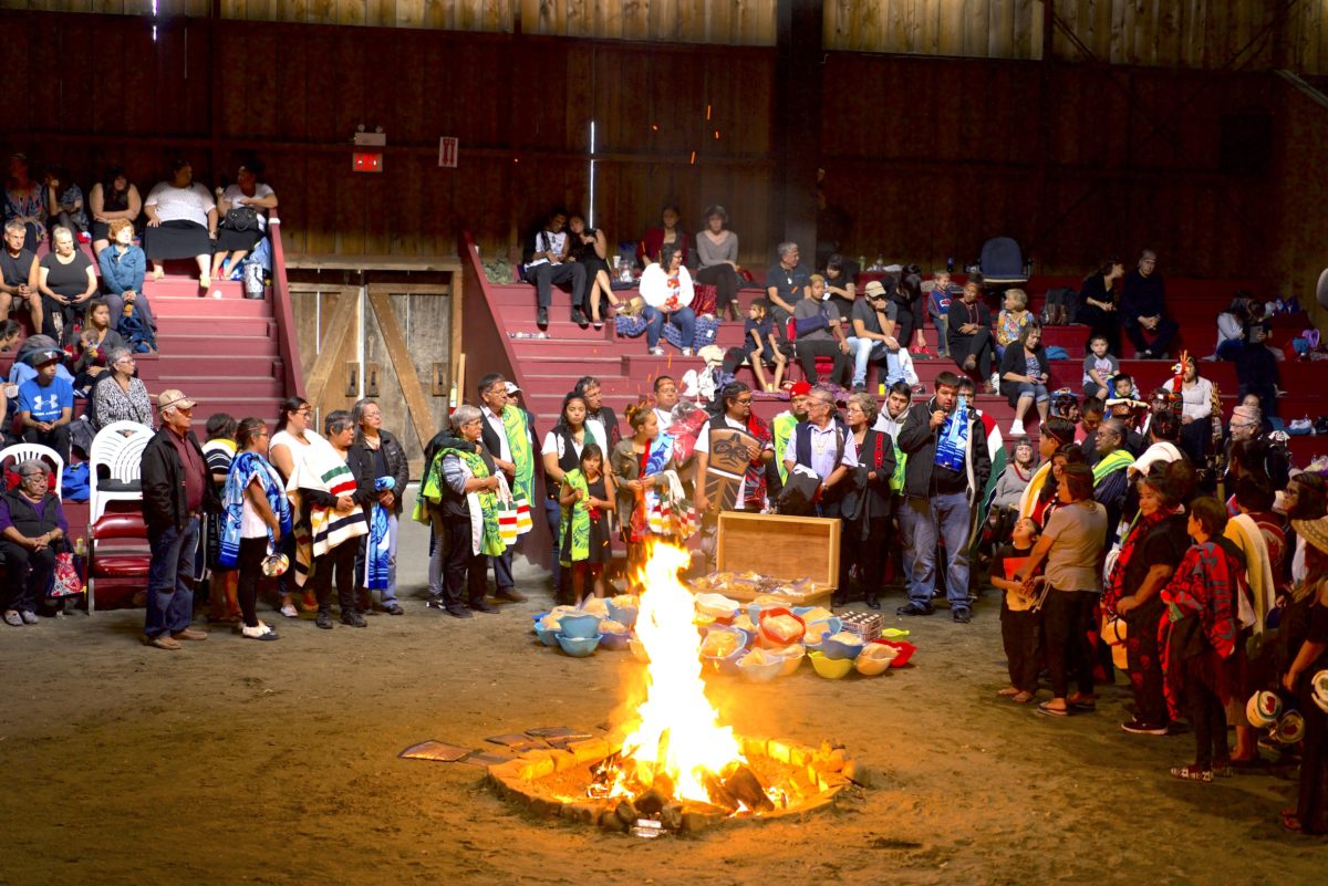 Modern Potlatch - Chief Alan Hunt’s Potlatch Ceremony (people surrounding a fire and food), Kwakwaka’wakw First Nation. Photographer: Gregoire Dupond/BC TimeSlip, With permission from: Alan Hunt [29]