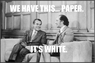 "We have this paper… and it’s white”. Photo shows Canadian Prime Minister Pierre Trudeau in his office in Ottawa with U.S. President Richard Nixon sitting and smiling on April 14, 1972, two years after the White Paper policy was rejected.