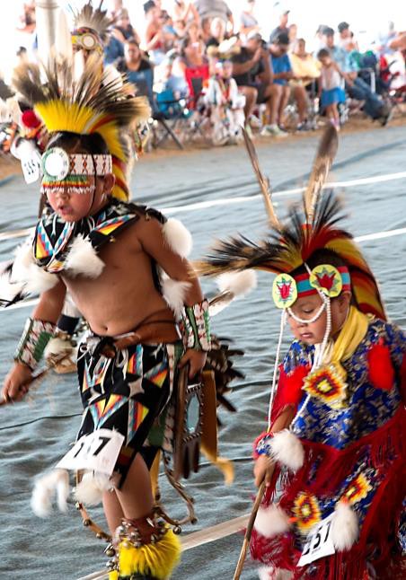 Small children dancing at the Spirit of Our Nations Cultural Celebration and Powwow, Treaty 4 Territory, Regina.