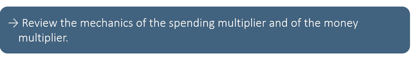  Review the mechanics of the spending multiplier and of the money multiplier.