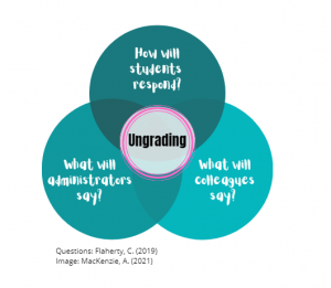 Venn diagram of the relationship between students, colleagues, and administrators with ungrading at the centre.