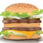 Image of hamburger, with top bun, middle patties, and bottom bun.