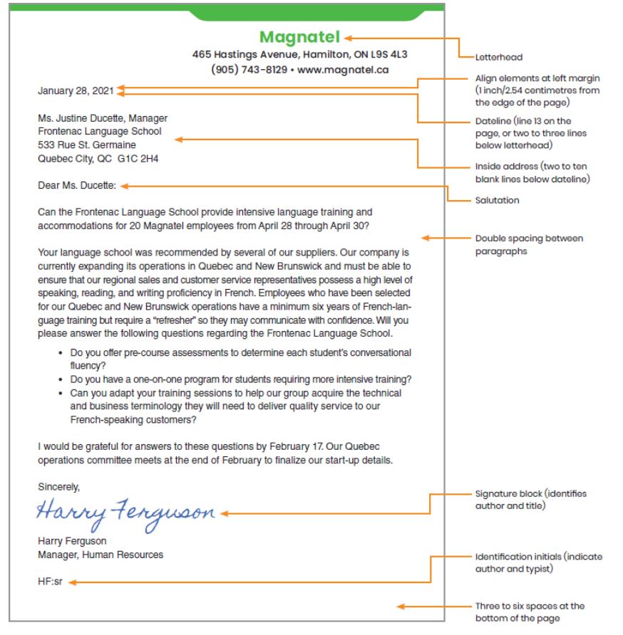 informal business letter format