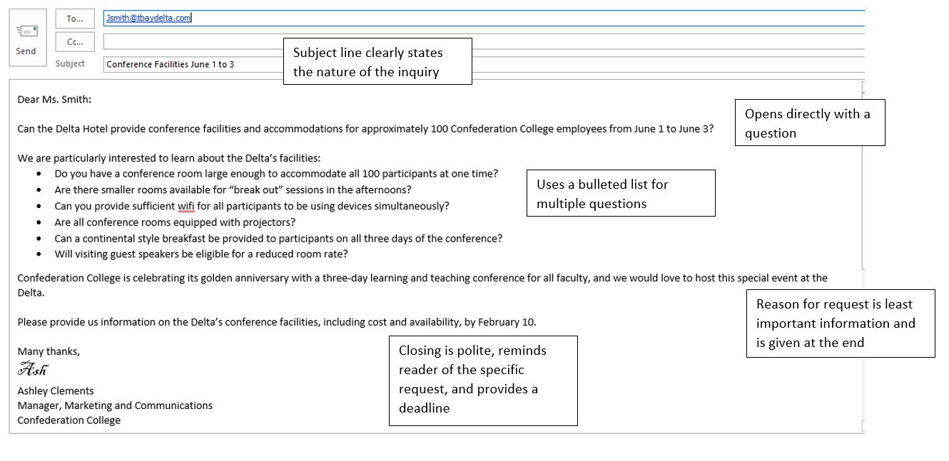 Email example for Requests of Action or Information