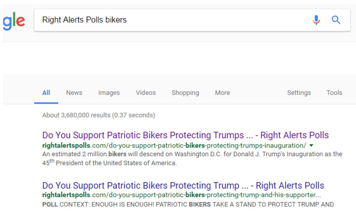 A Google search for “Right Alerts Polls bikers” reveals the article the other page cited as a source. It is the top result.