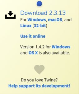 A screenshot showing the download link for Twine on twinery.org