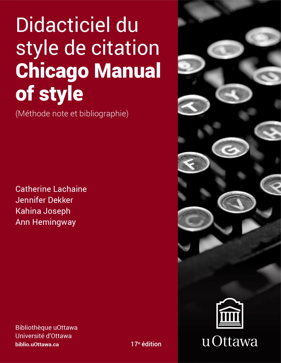 Page couverture de Didacticiel du style de citation Chicago Manual of style 17e édition (Méthode notes et bibliographie)