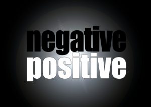 illustration of the words negative and positive in black and white colours