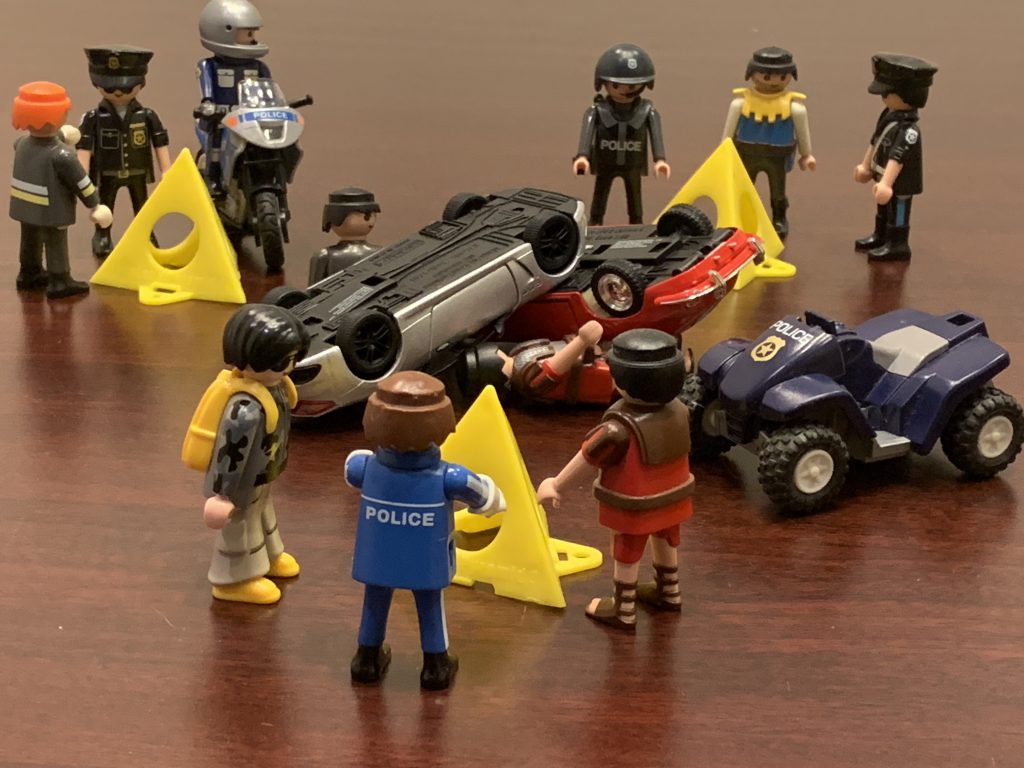 reconstruction of a traffic accident using Playmobil figures