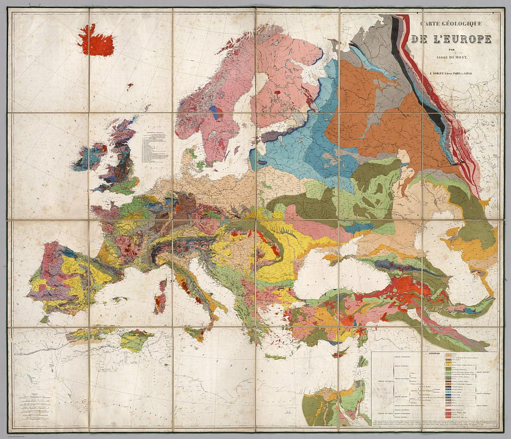 an image of Dumont’s geological map of Europe from 1875