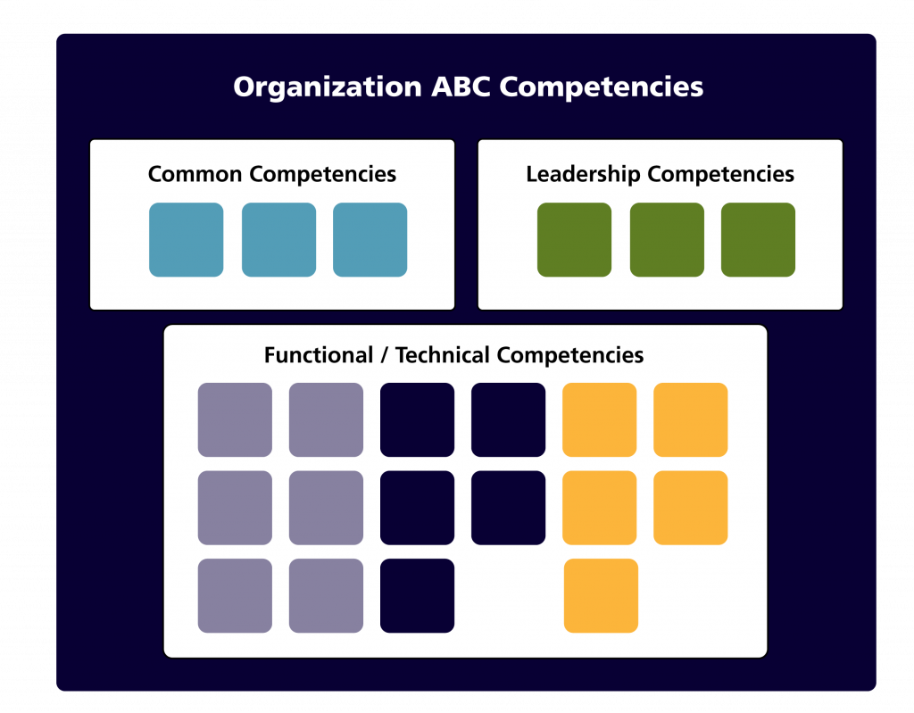 boxes representing competencies arranged in groups in a framework