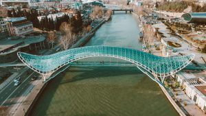 Aeriel Shot of a Bridge in a City