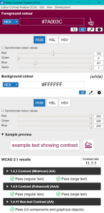 Colour Contrast Analyser's user interface.