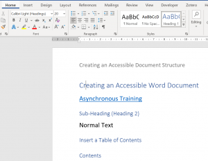 Microsoft Word's heading styles.