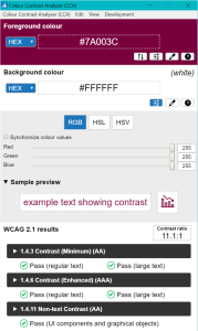 Screenshot of the Colour Contrast Analyzer UI.