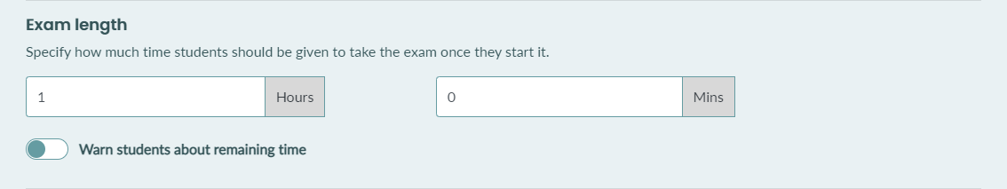 A part of the Step 2 Exam Scheduling panel where Hours and Mins text field is located.