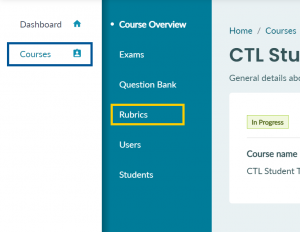 selecting the rubric on the left menu with blue background