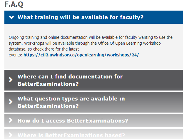 FAQ section of the University of Windsor BetterExamination project webpage