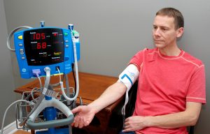 Automatic blood pressure measured using a blood pressure cuff connected to a digital monitor