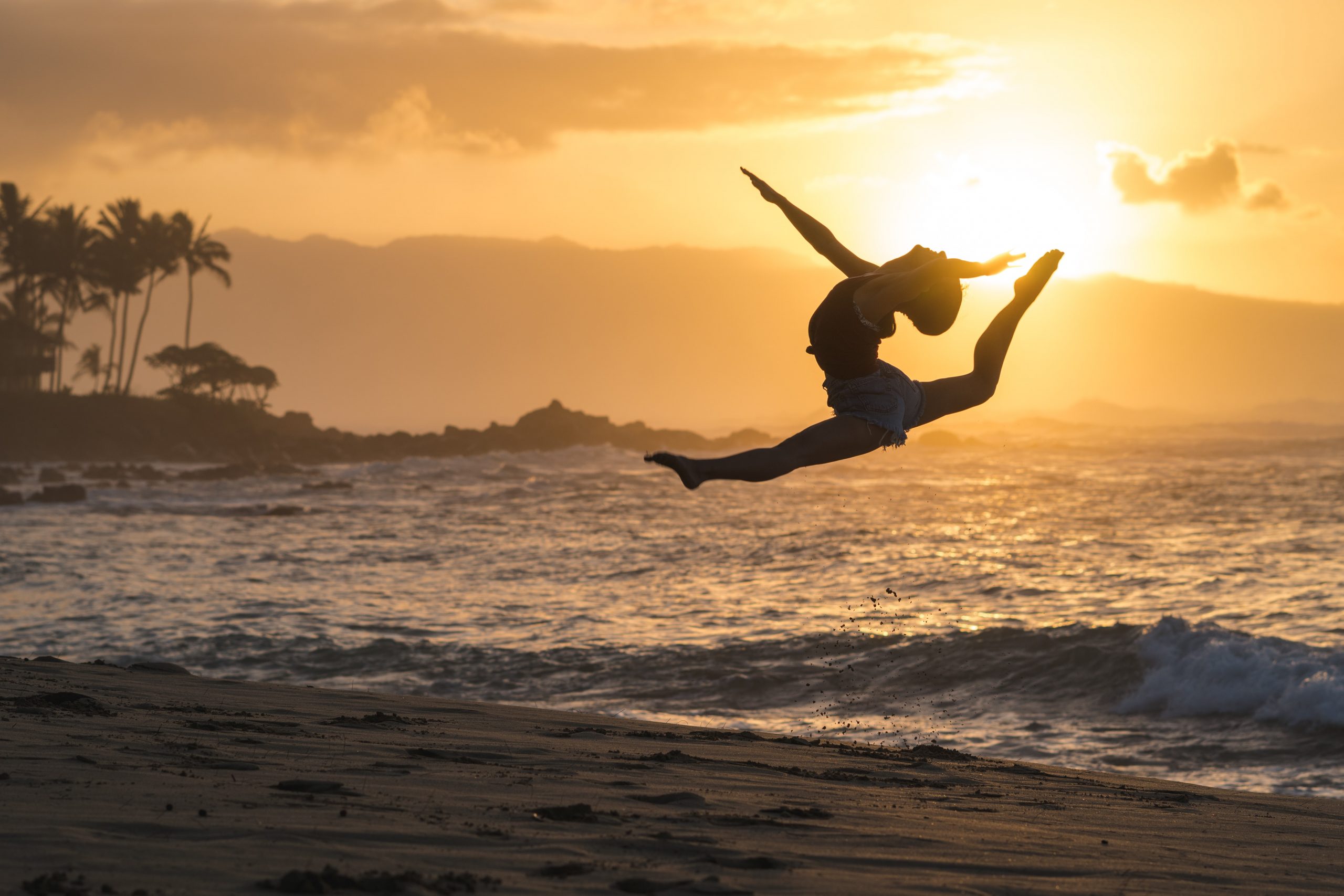 A person jumping at sunset