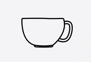 An icon of a side view of a typical cup, round in shape with an opening at the top, with a handle on the right hand side.