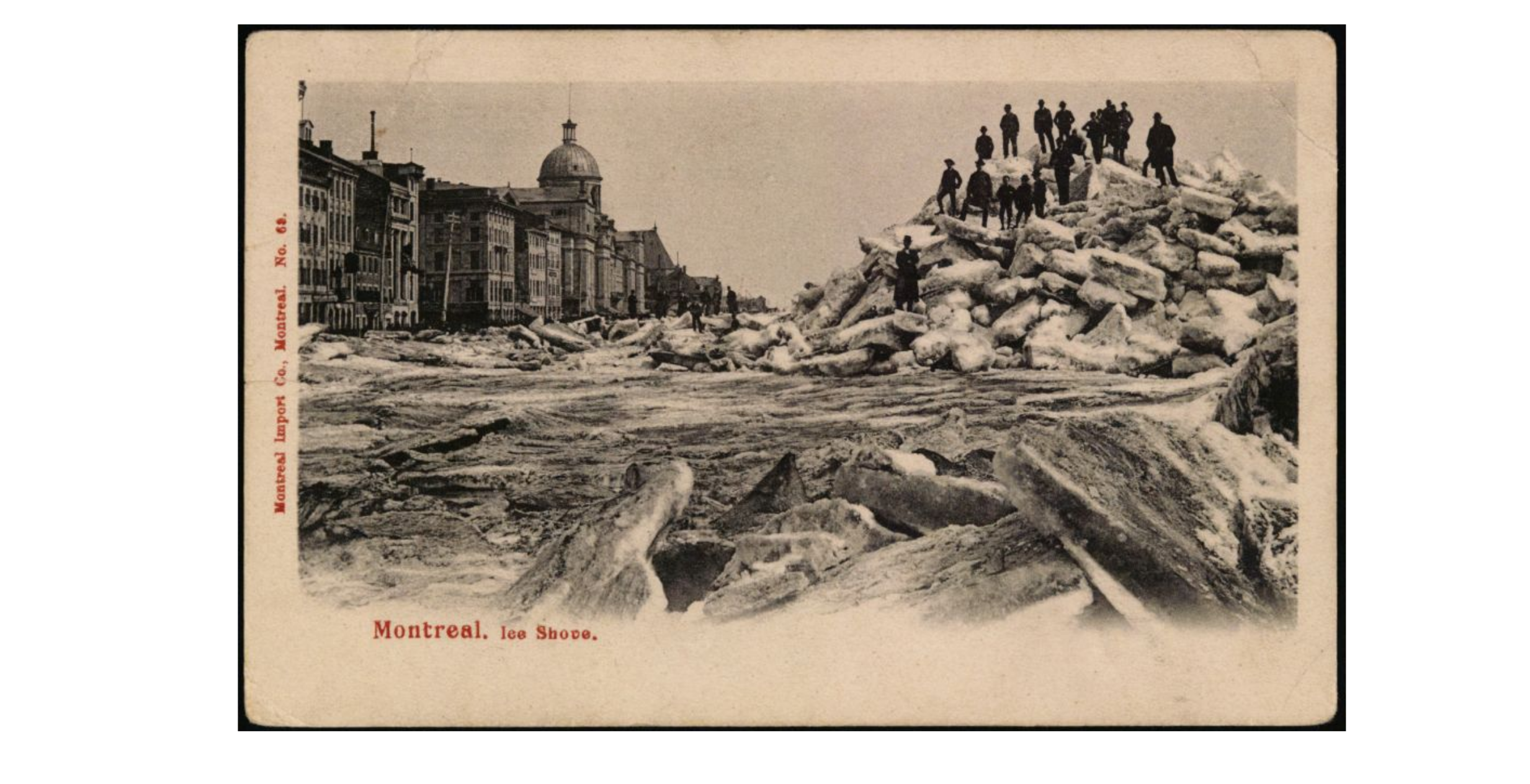 Notman’s Ice Shove photograph printed on a Montreal postcard.