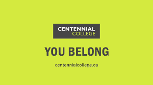 Centennial College logo, website and caption "You Belong"