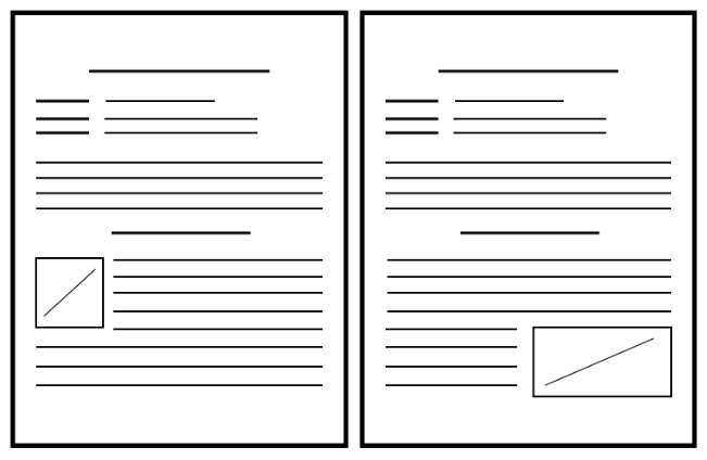 Two, blank, lined pages one showing an image left justified and one shoiwng a right justified image. 