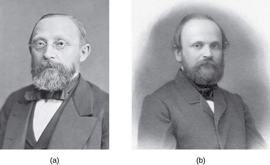 a) Photo of Rudolf Virchow. B) Photo of Robert Remak