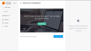 The first login screen from Google Dialogflow