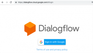 The login screen for Google Dialogflow
