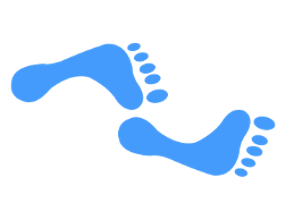 Cartoon of the soles of two feet where the left foot's big toe is touching the lower side of the right foot.