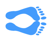 Cartoon of soles of two feet where the big toes are touching.