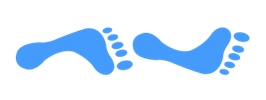 Cartoon of the soles of two feet where the right foot is in front of the left foot. Where the left foot's toes are touching the end of the right food (near ankle).