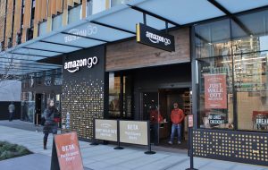 Exterior photo of the Amazon Go prototype grocery store. 