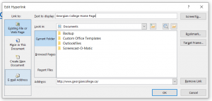 screenshot of edit hyperlink window in Word
