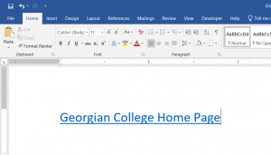 screenshot of a hyperlink in Word formatted with meaningful text - Georgian College Home Page